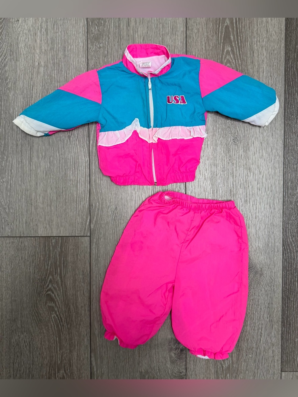VINTAGE 80S 2PC BABYFAIR KIDS NEON TRACKSUIT SET COLORBLOCK WINDBREAKER USA 12M
